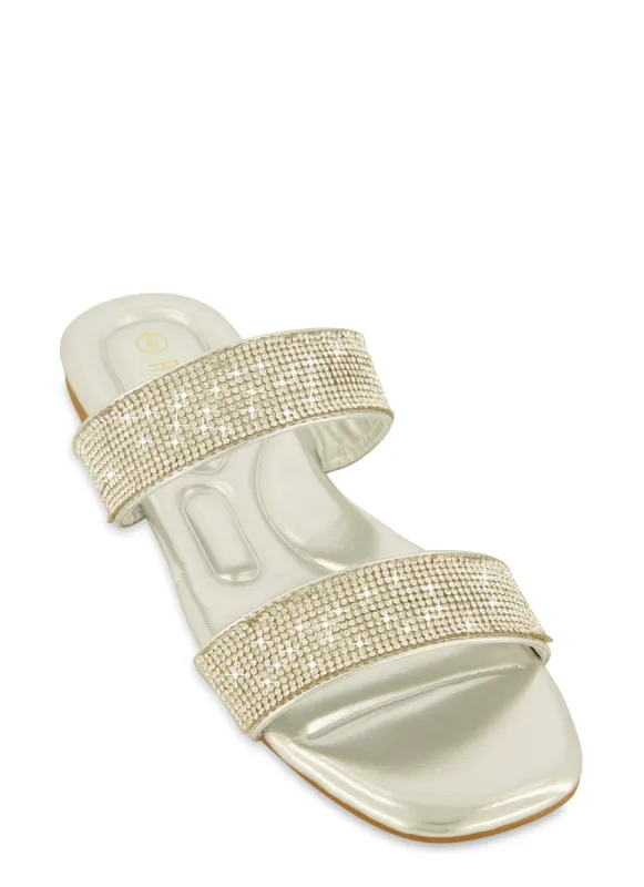 Double Rhinestone Band Open Toe Slide Sandals sold by Rainbow