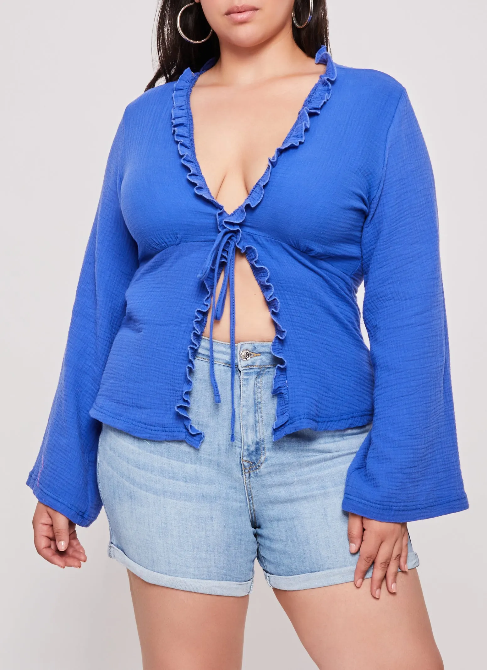 Plus Size Gauze Knit Tie Front Blouse sold by Rainbow