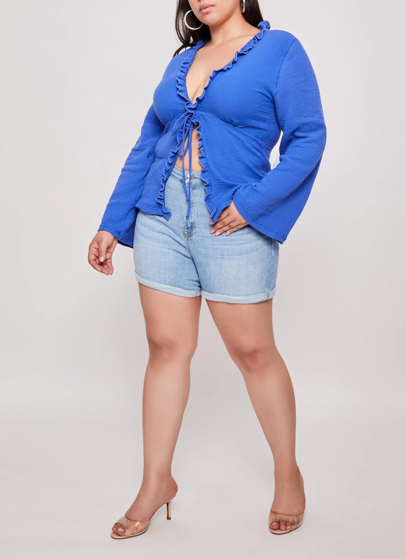 Plus Size Gauze Knit Tie Front Blouse sold by Rainbow product image thumbnail 2