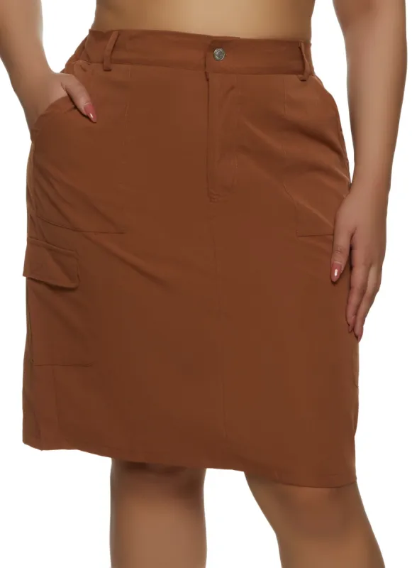 Plus Size Hyperstretch Cargo Pocket Midi Skirt sold by Rainbow