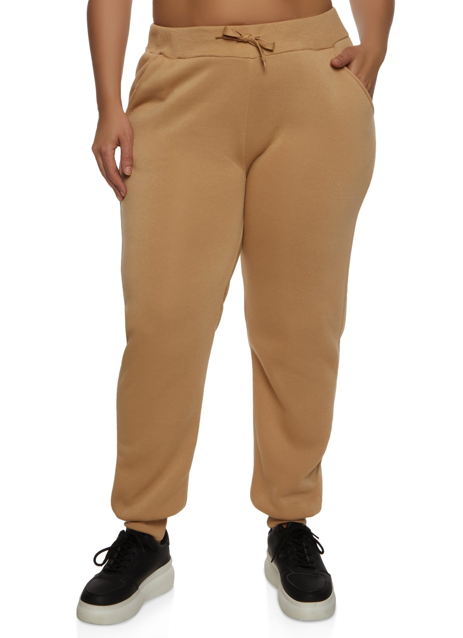 Plus Size Fleece High Waist Drawstring Joggers sold by Rainbow