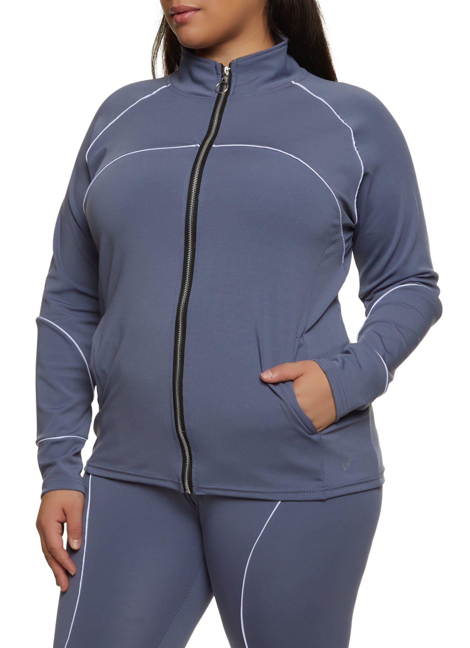 Plus Size Contrast Trim Mock Neck Track Jacket sold by Rainbow