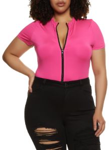 Plus Size Zip Front Mock Neck Bodysuit sold by Rainbow