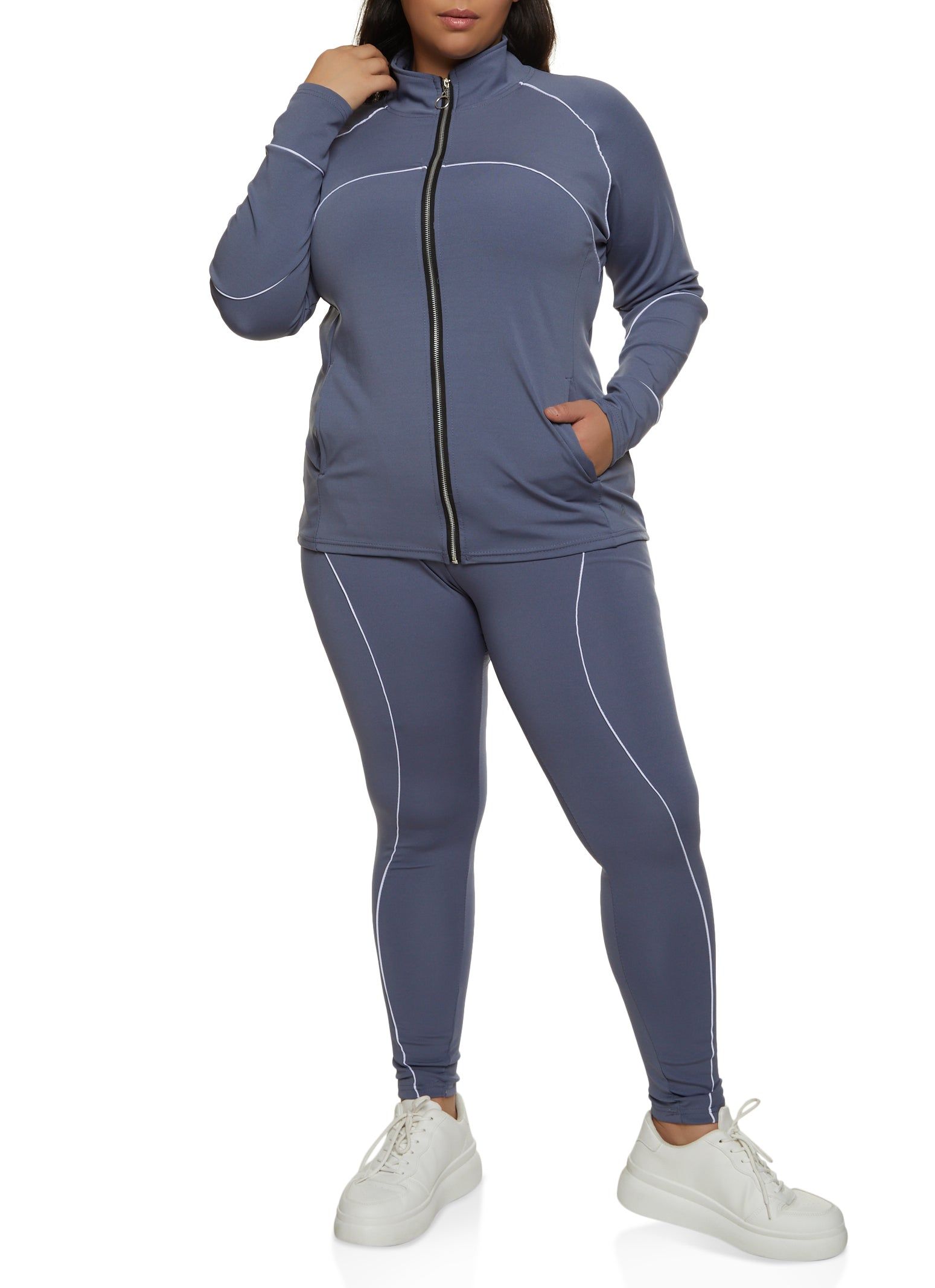 Plus Size Contrast Trim Mock Neck Track Jacket sold by Rainbow product image thumbnail 2