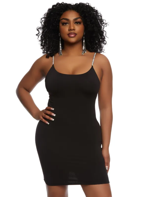 Iris Rhinestone Strap Bodycon Cami Mini Dress sold by Rainbow