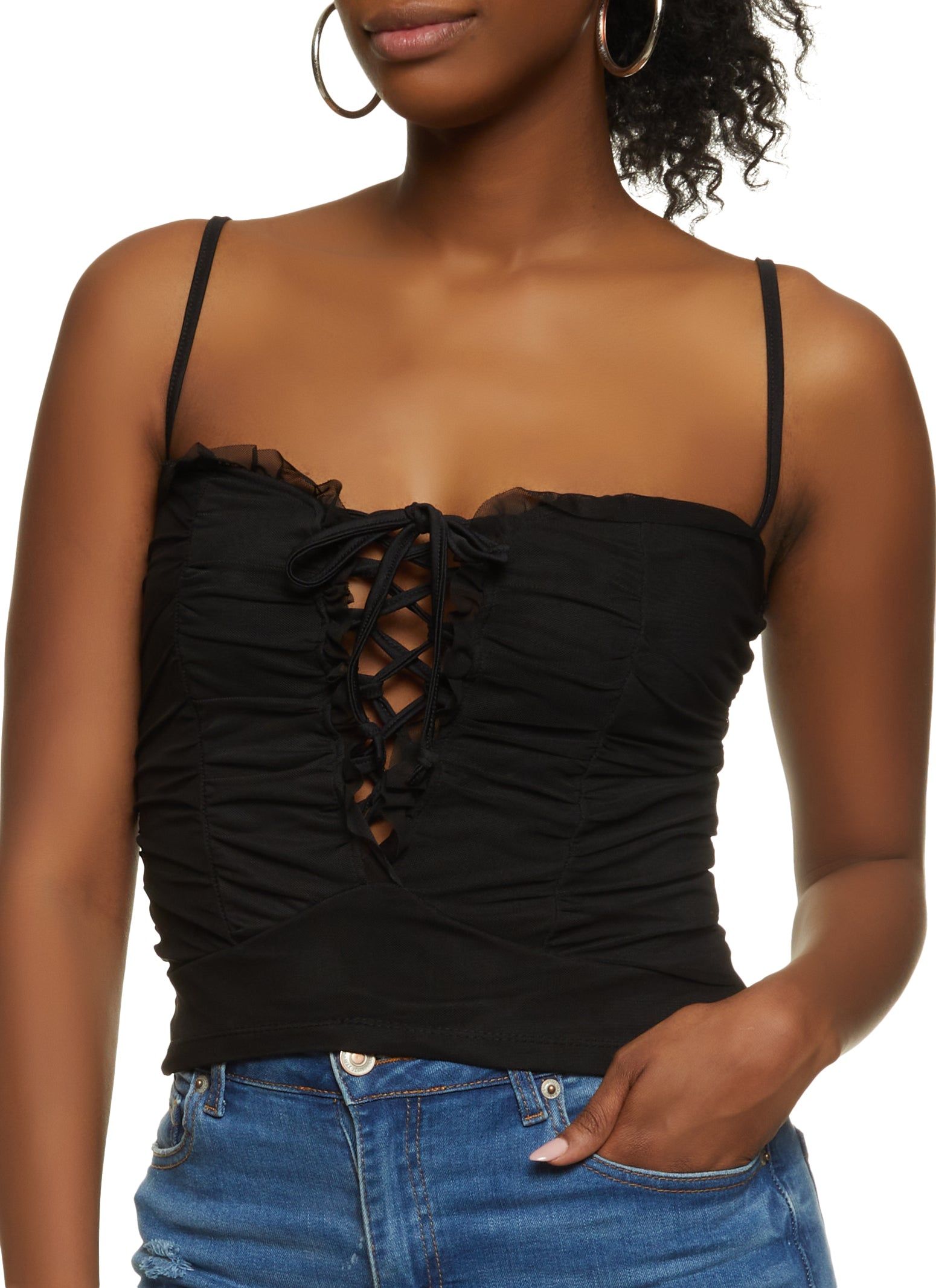 Ruched Lace Up Bustier Top sold by Rainbow