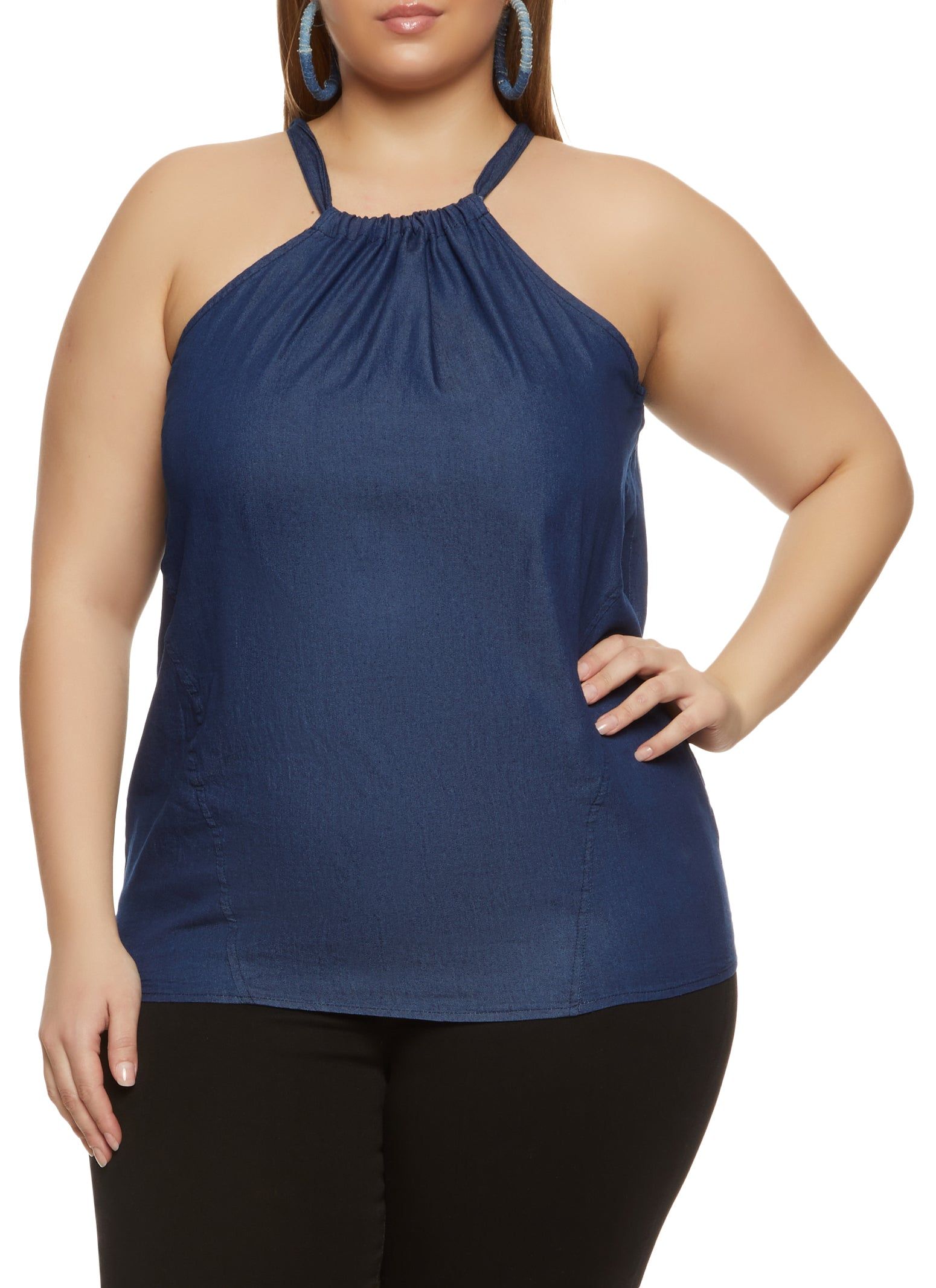 Plus Size Solid Denim Halter Top sold by Rainbow