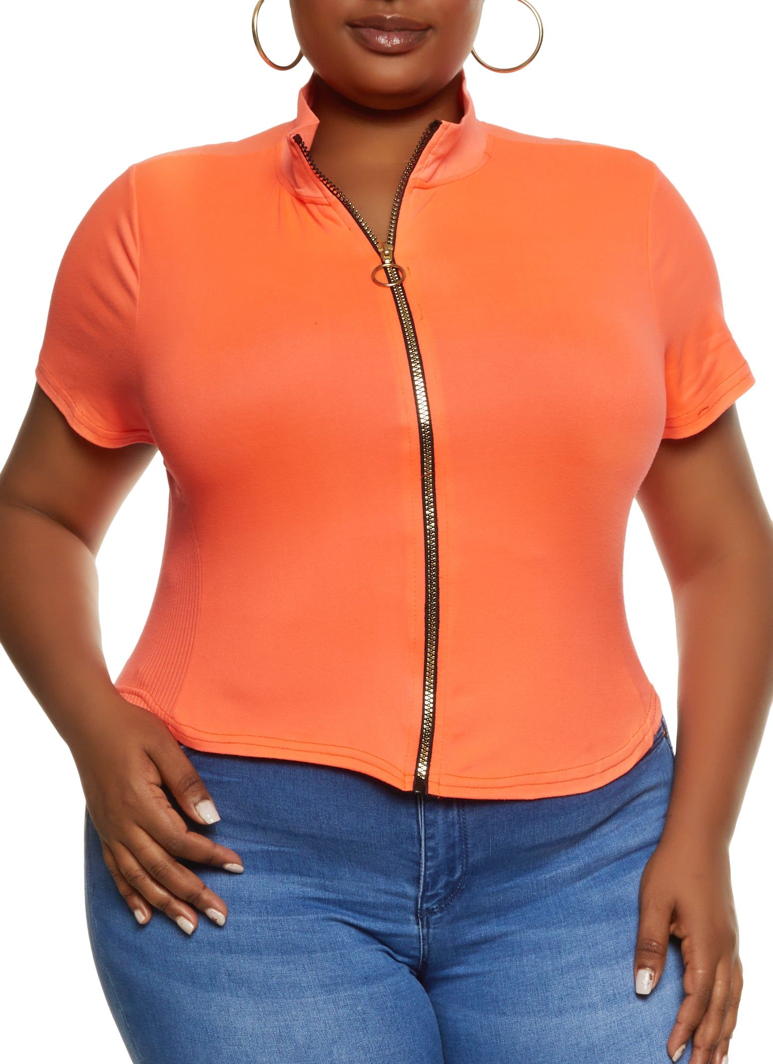 Plus Size Zip Front Mock Neck Top sold by Rainbow