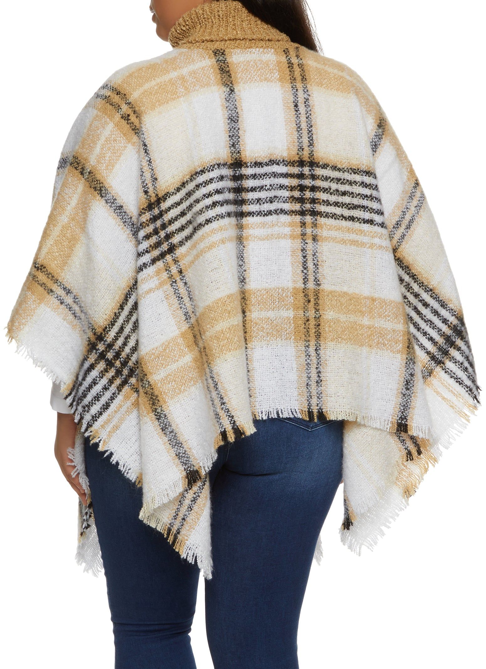 Plaid Turtleneck Frayed Hem Poncho sold by Rainbow product image thumbnail 5