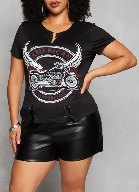 Plus Size American Motorcycle Safety Pin Graphic Tee made by Rainbow