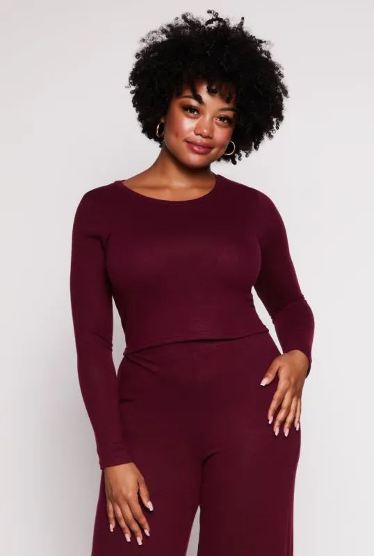 Plus Size Brushed Knit Long Sleeve Crop Top sold by Rainbow