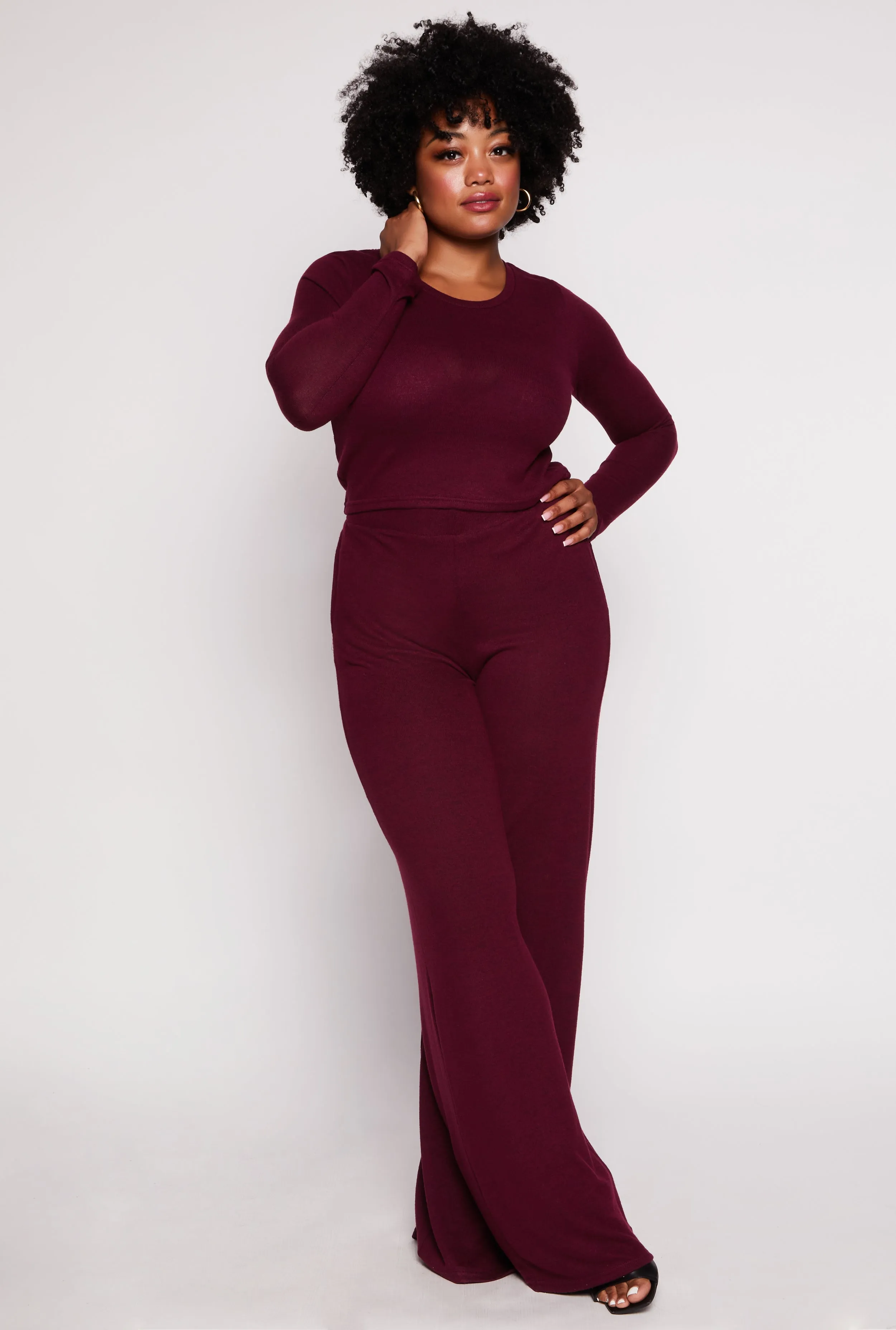 Plus Size Brushed Knit Long Sleeve Crop Top sold by Rainbow product image thumbnail 2