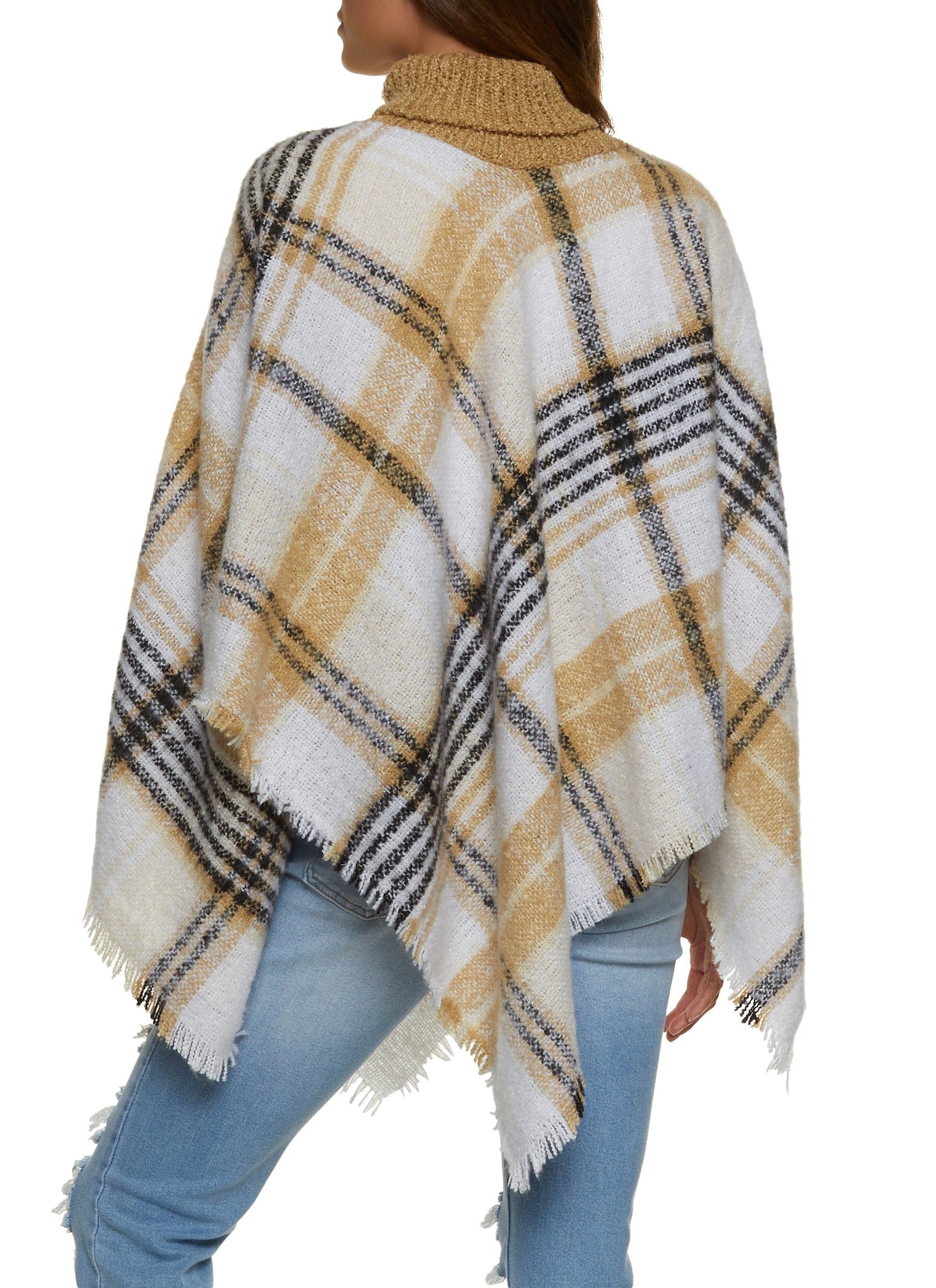 Plaid Turtleneck Frayed Hem Poncho sold by Rainbow product image thumbnail 2