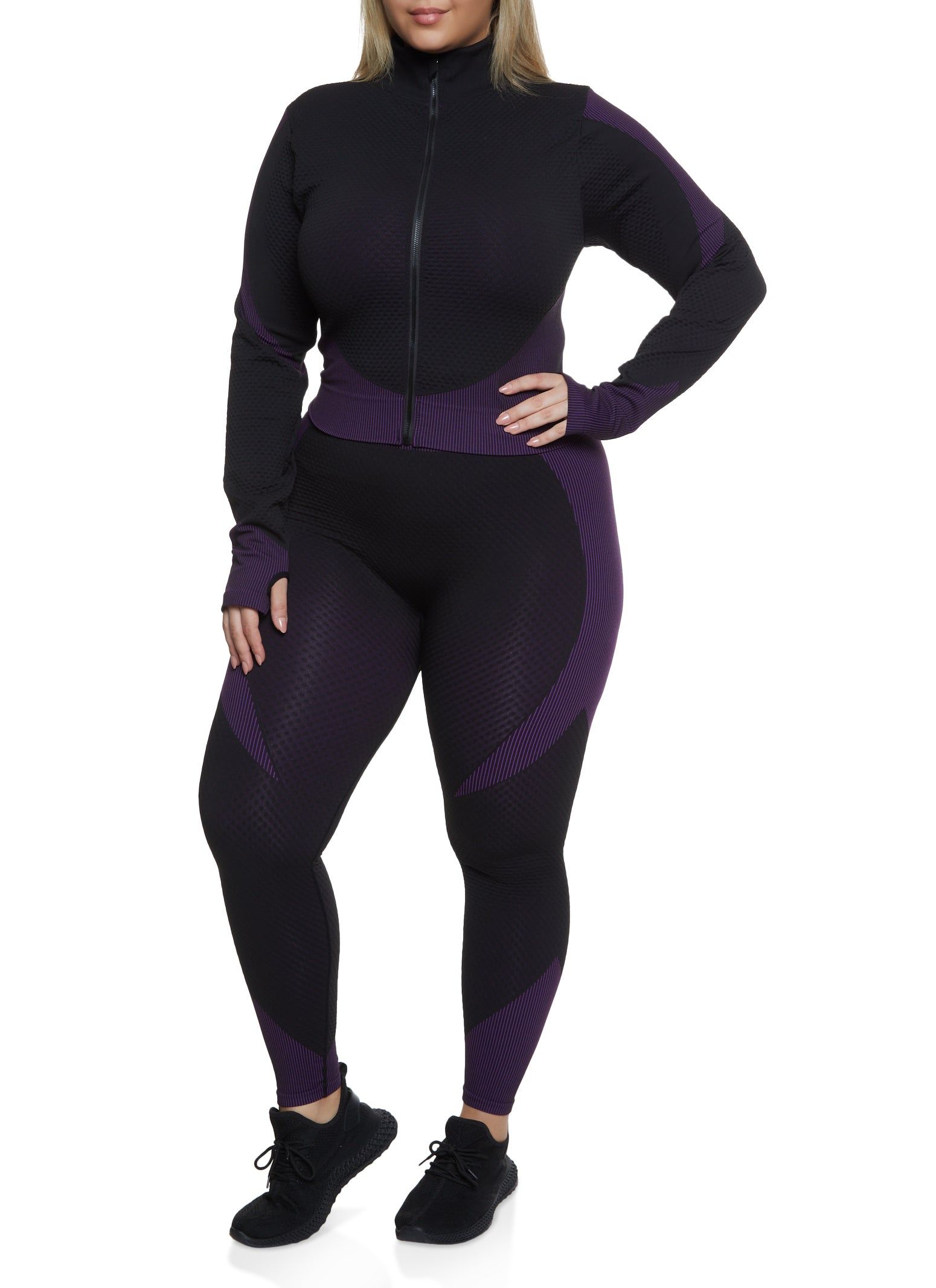 Plus Size Two Tone Track Jacket and Leggings Set sold by Rainbow