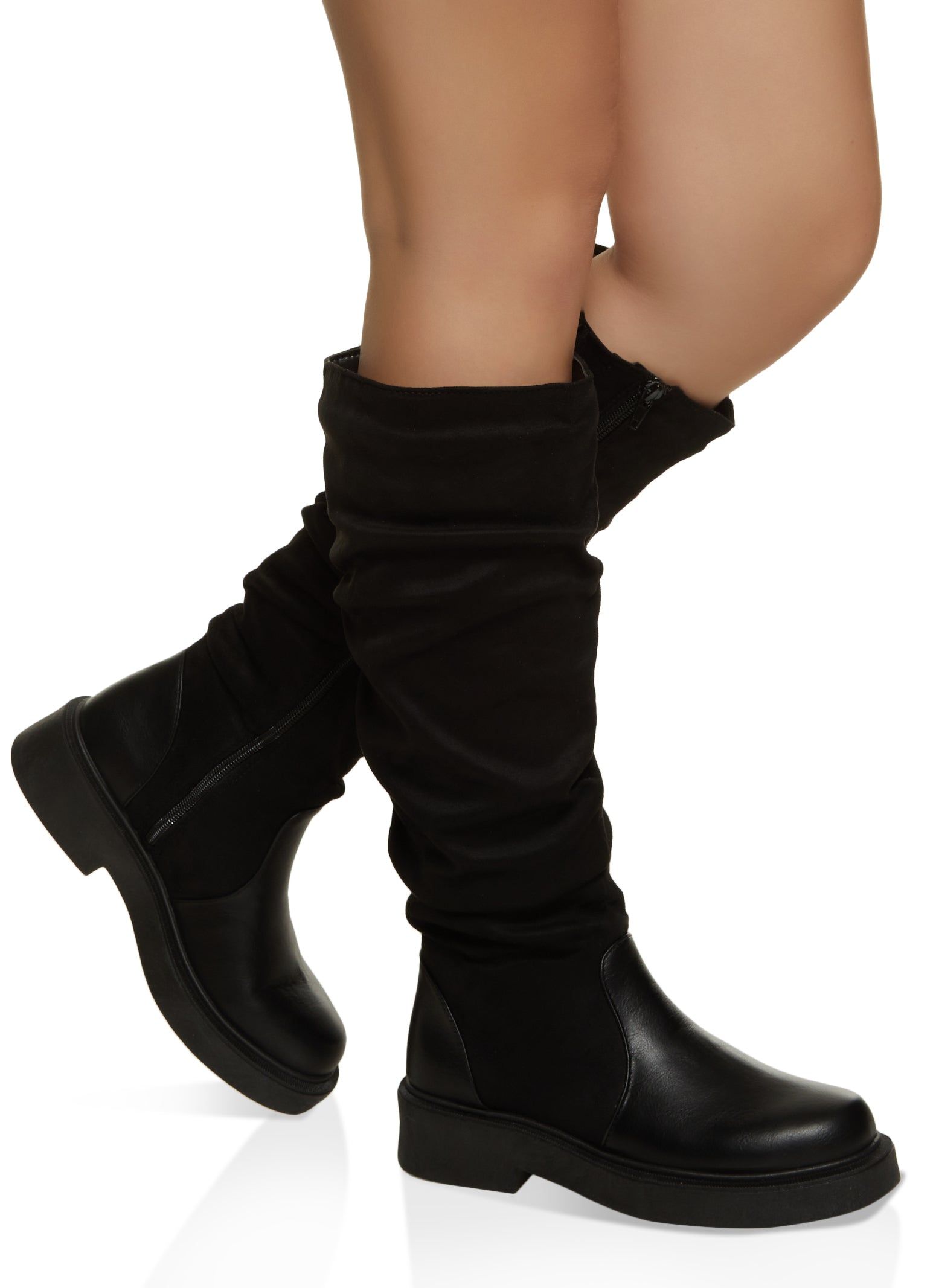 Faux Leather Ruched Tall Boots sold by Rainbow