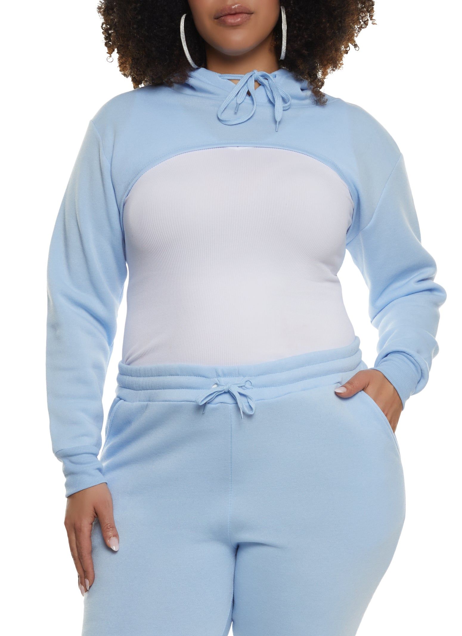 Plus Size Long Sleeve Shrug Hoodie sold by Rainbow