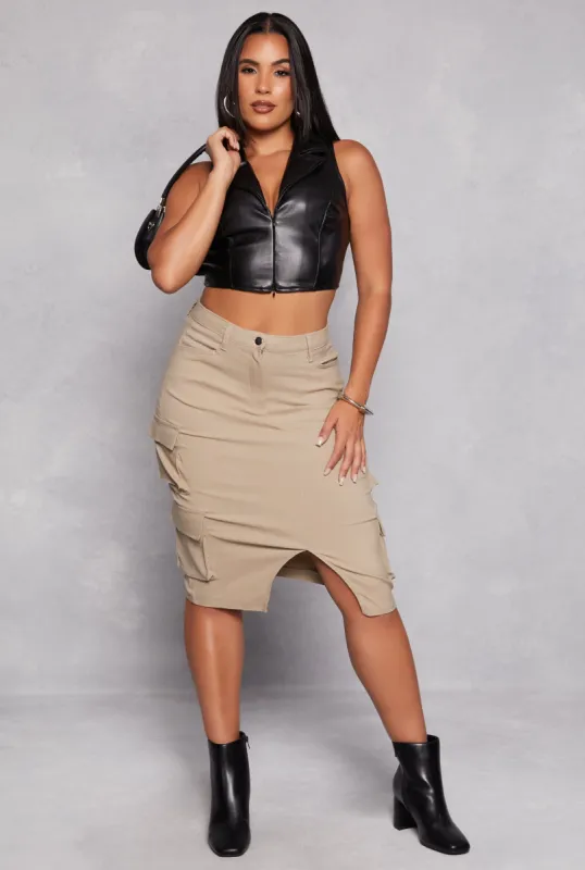 Hyperstretch Slit Front Cargo Pocket Skirt sold by Rainbow