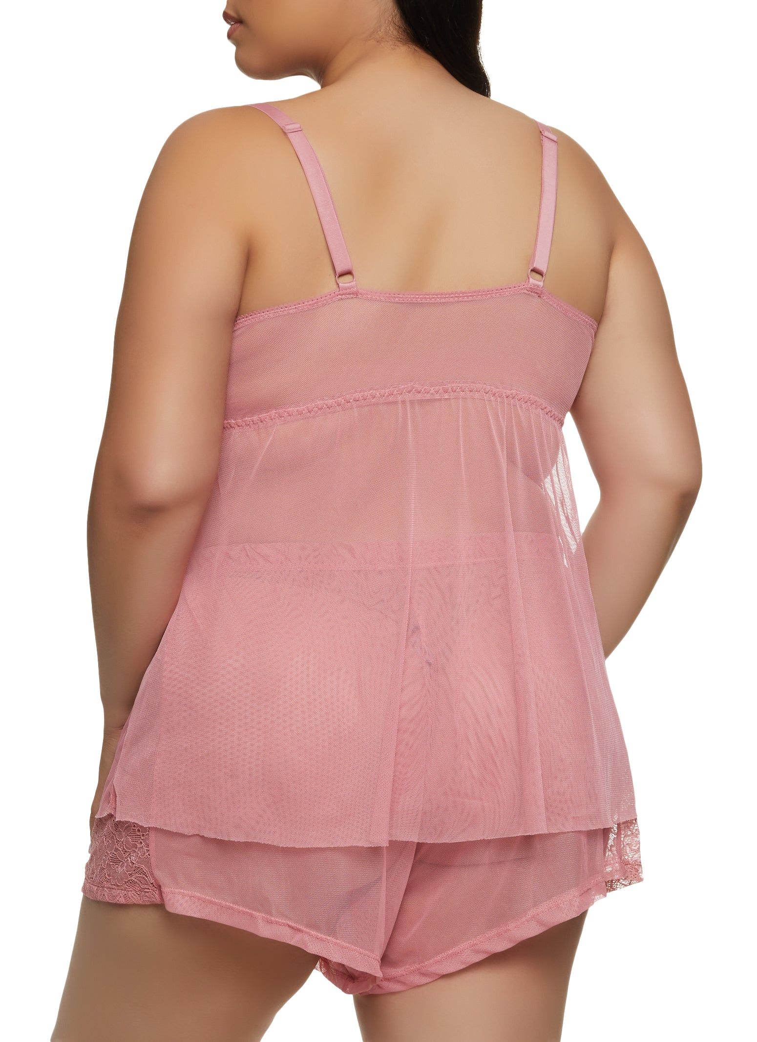 Plus Size Lace Mesh Cami Babydoll and Shorts Set sold by Rainbow product image thumbnail 2