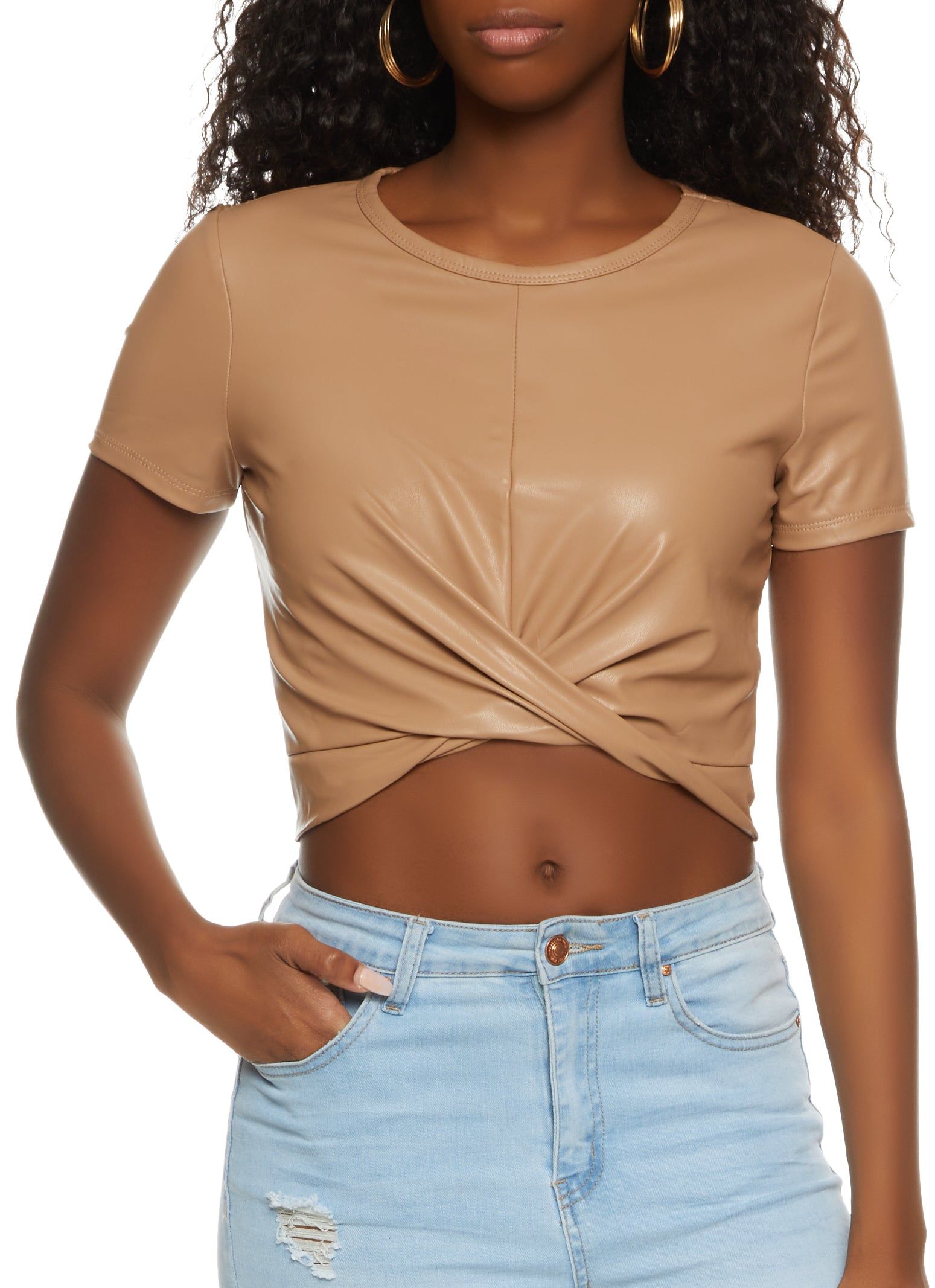 Faux Leather Twist Front Crop Top sold by Rainbow