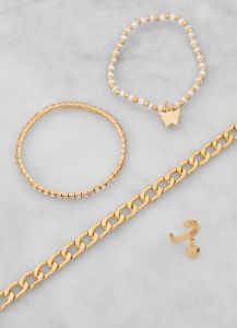 Rhinestone Beaded Charm Anklet Trio with Toe Ring sold by Rainbow
