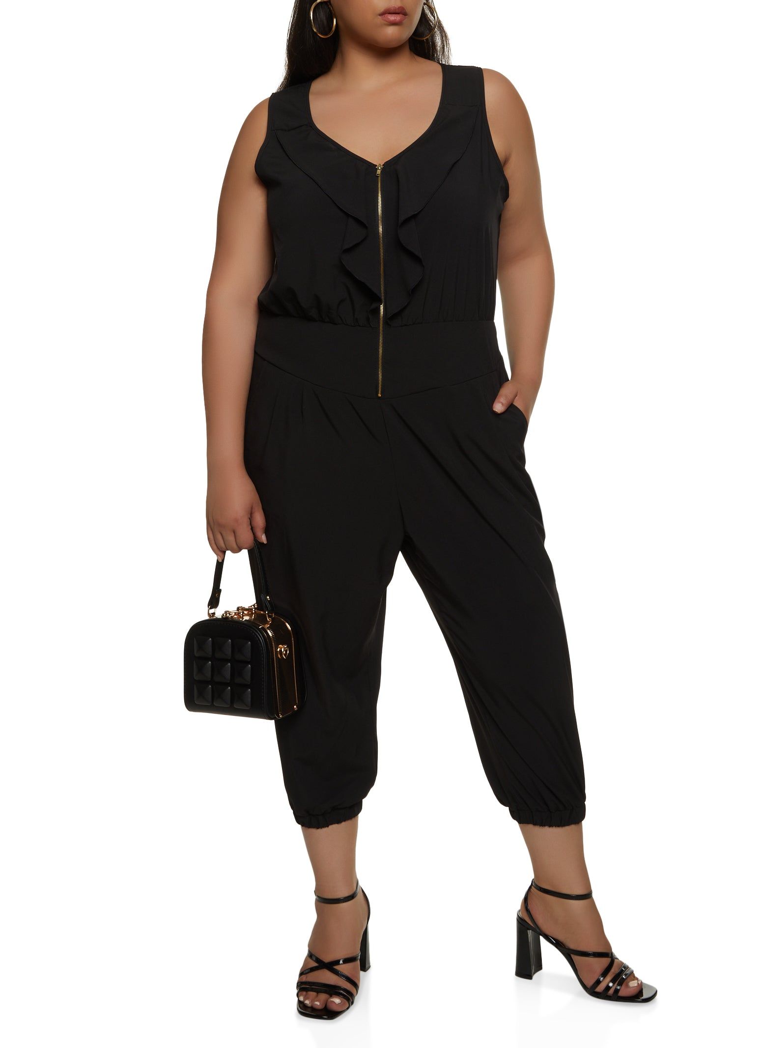 Plus Size Ruffled Cropped Jumpsuit sold by Rainbow