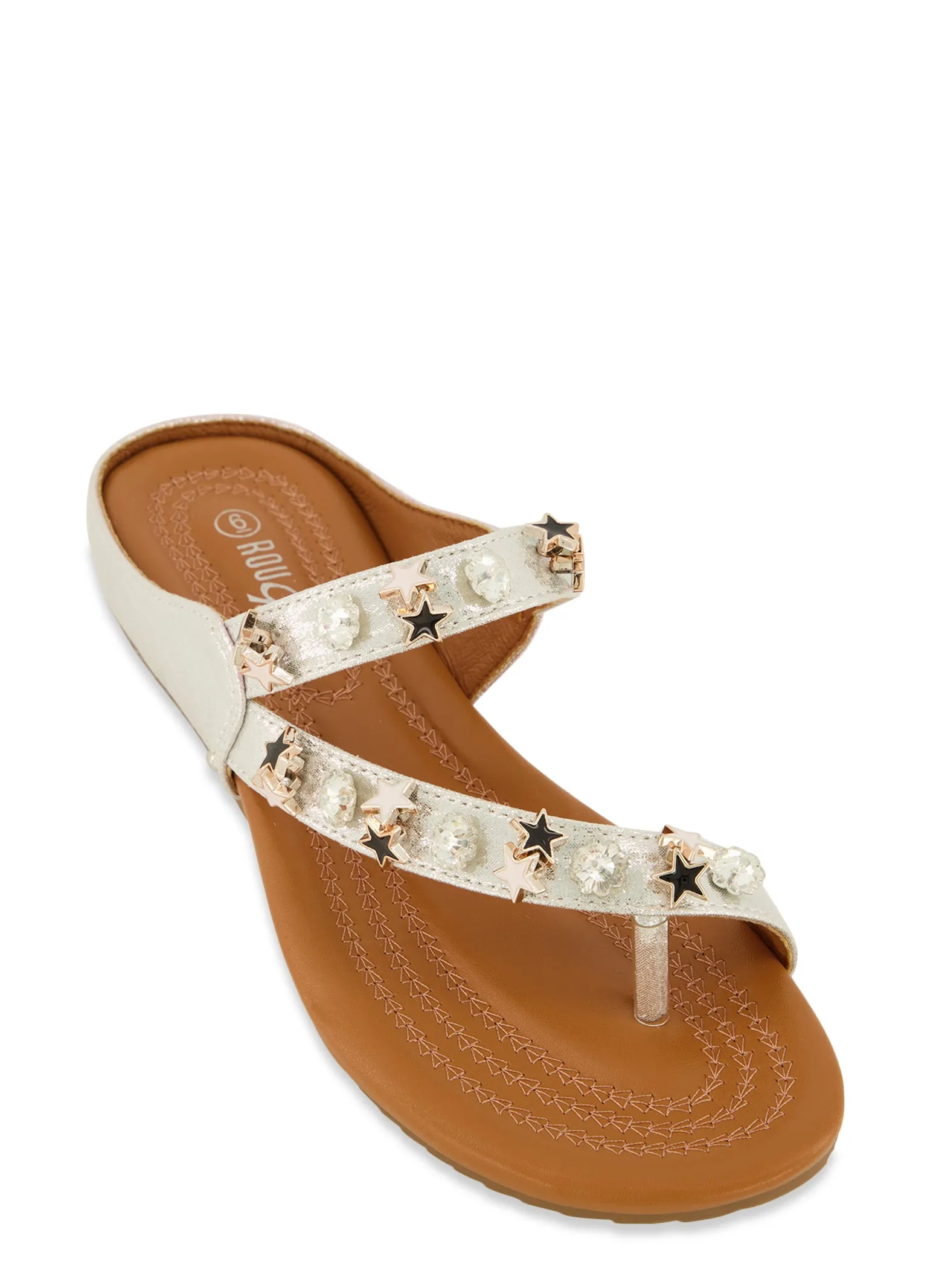 Rhinestone Beaded Asymmetrical Toe Loop Sandals sold by Rainbow