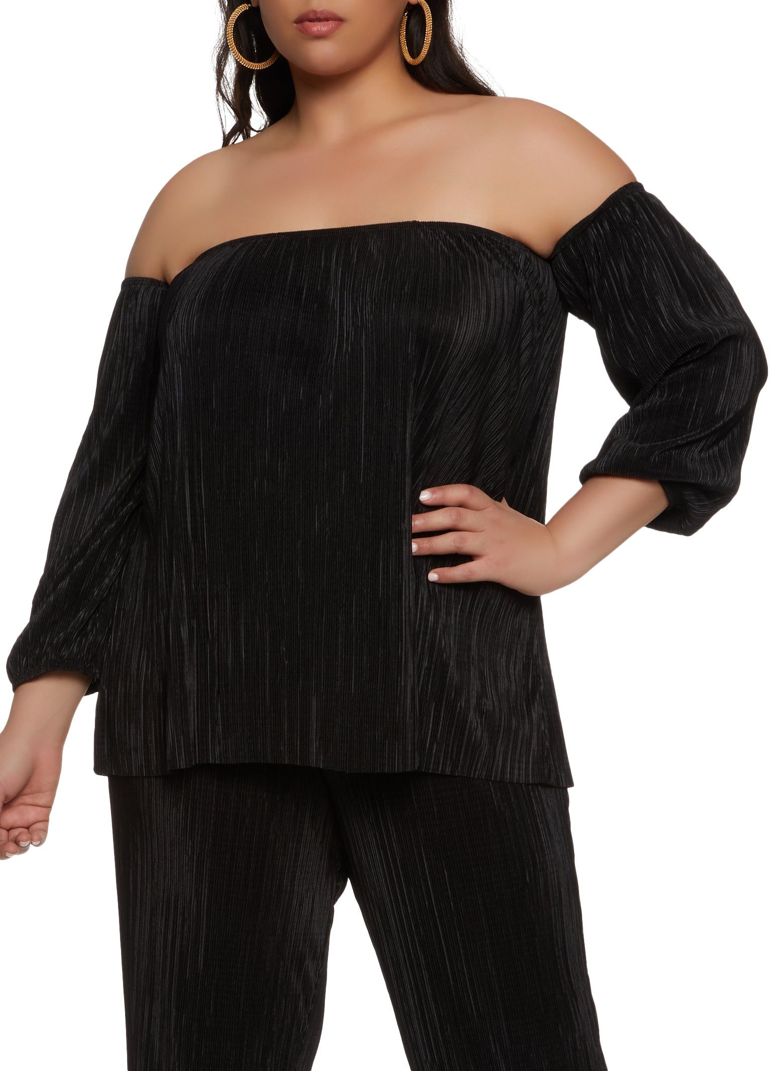 Plus Size Plisse Off the Shoulder Top sold by Rainbow