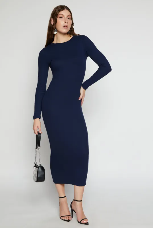 Daisy Ribbed Crew Neck Midi Dress made by Rainbow
