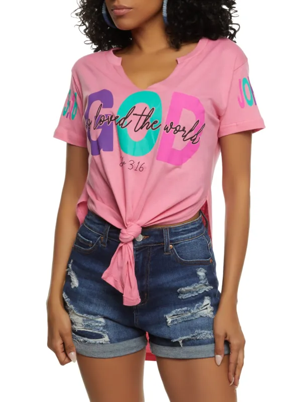 God So Loved The World Knot Front Graphic Tee sold by Rainbow