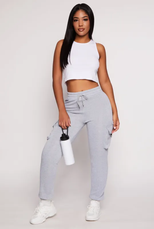 Fleece Drawstring High Waist Cargo Pocket Joggers sold by Rainbow