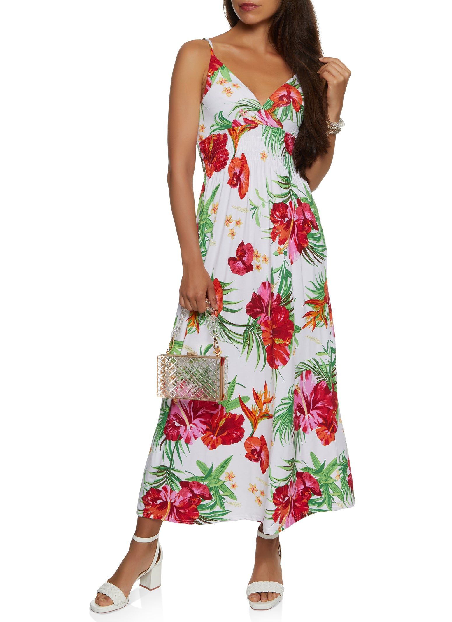 Tropical Printed Smocked Waist Maxi Dress sold by Rainbow