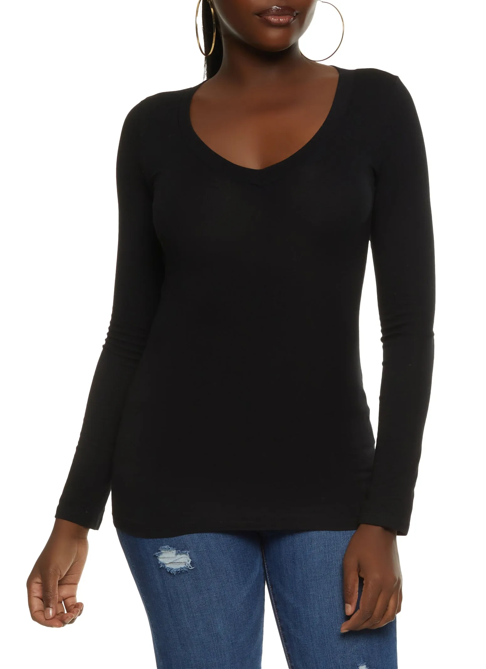 Basic V Neck Long Sleeve Top sold by Rainbow