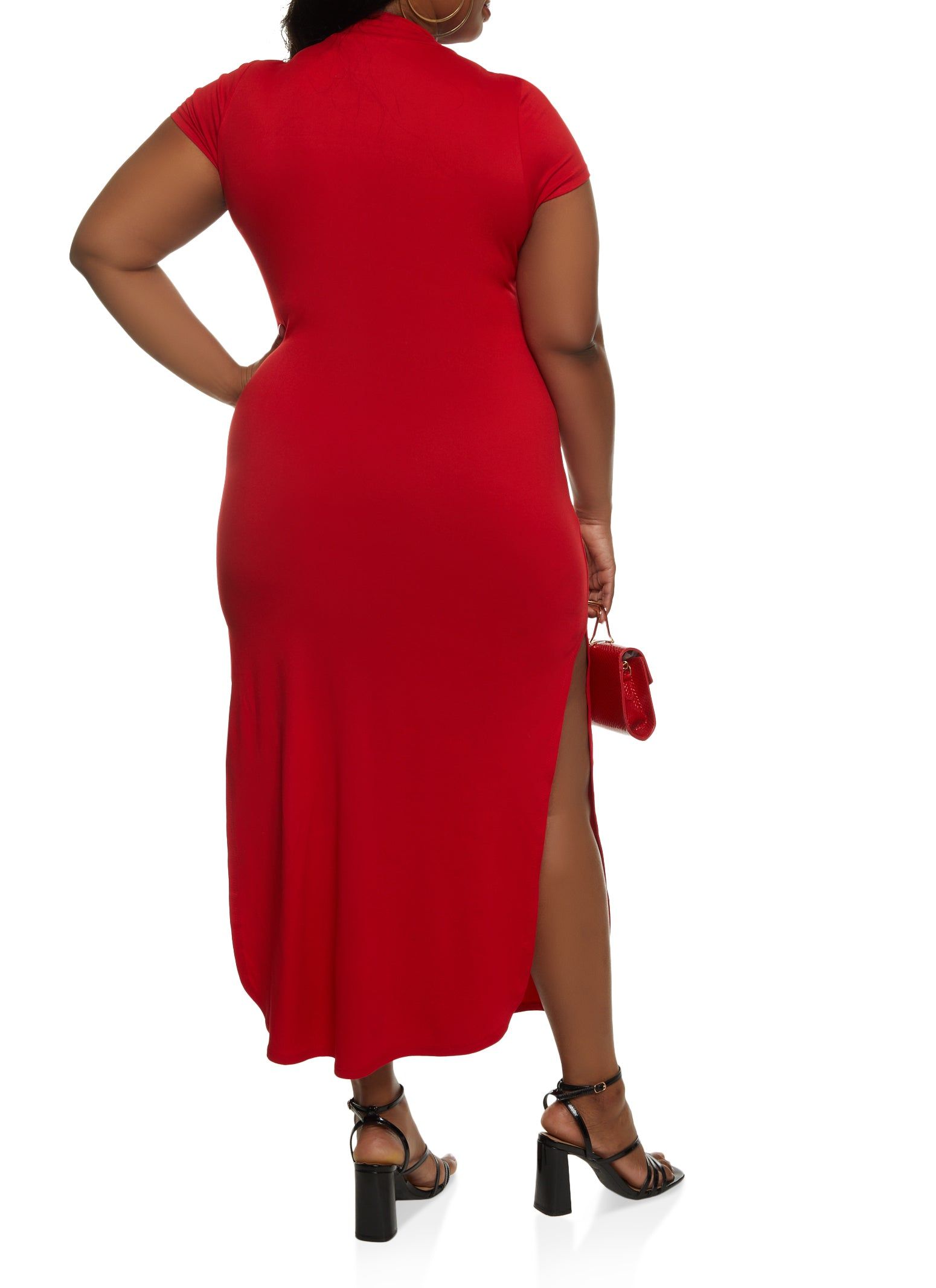Plus Size Side Slit Mock Neck Maxi Dress sold by Rainbow product image thumbnail 3