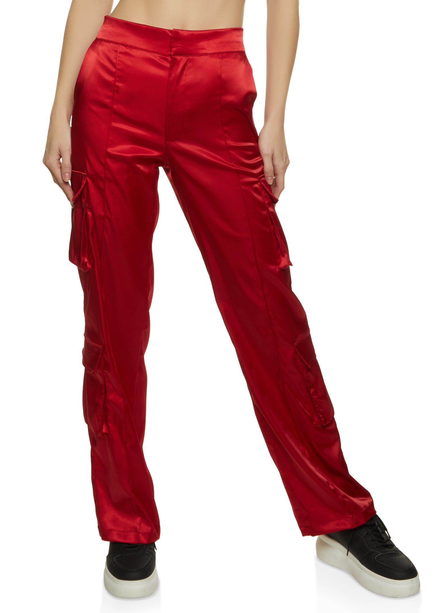 Satin Wide Leg Cargo Pocket Dress Pants sold by Rainbow