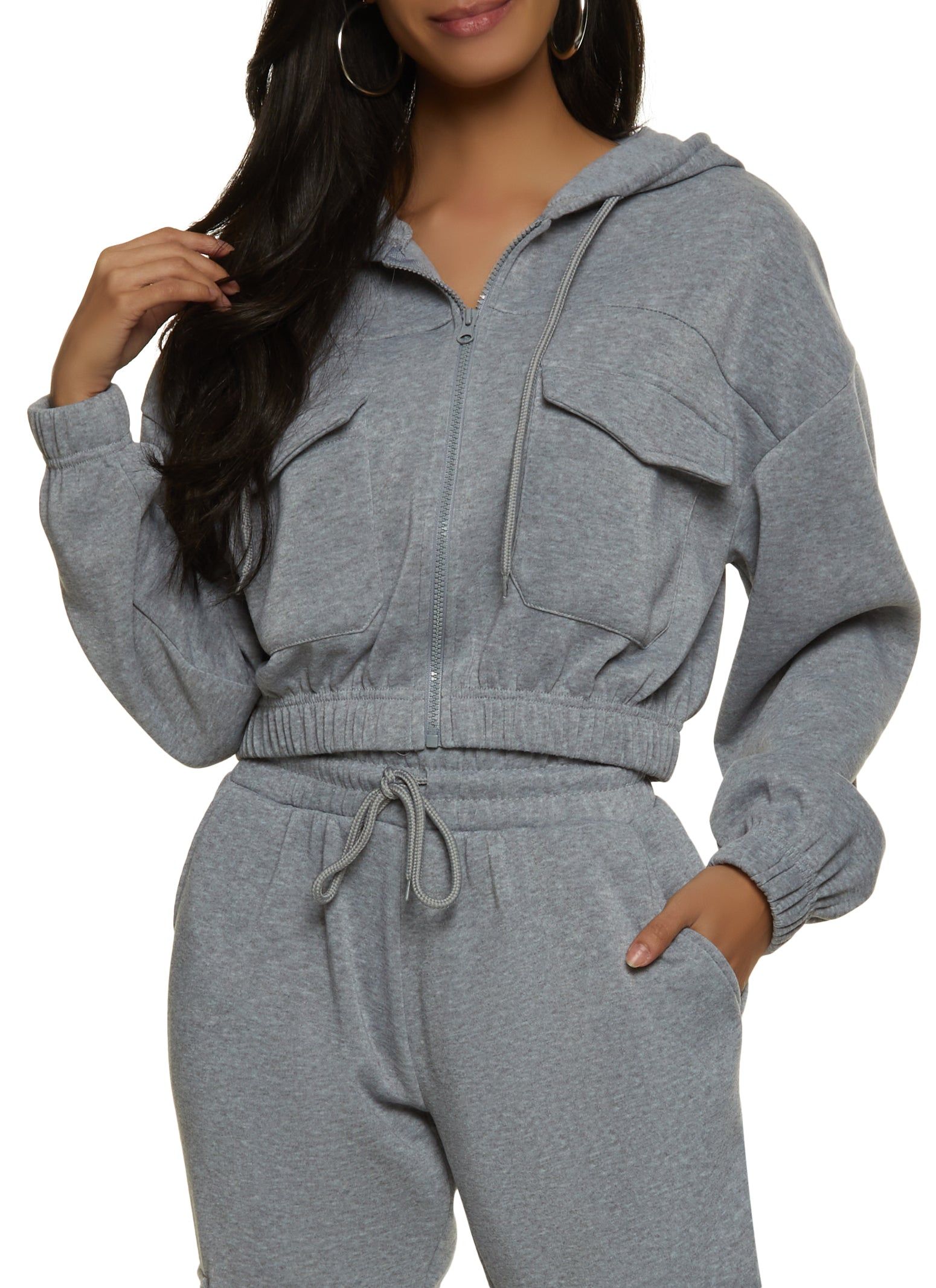 Zip Front Cargo Pocket Cropped Hoodie sold by Rainbow