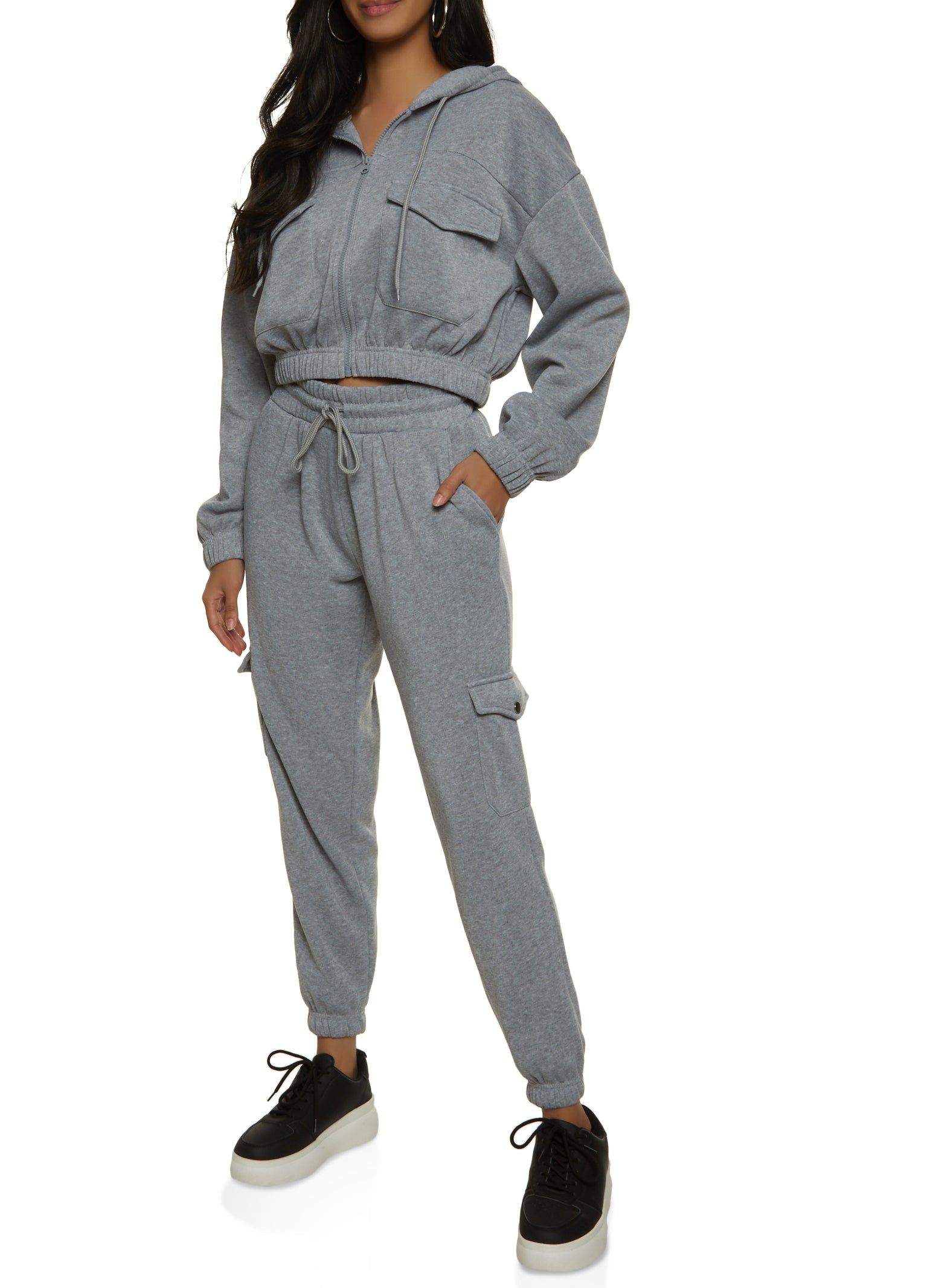 Zip Front Cargo Pocket Cropped Hoodie sold by Rainbow product image thumbnail 2