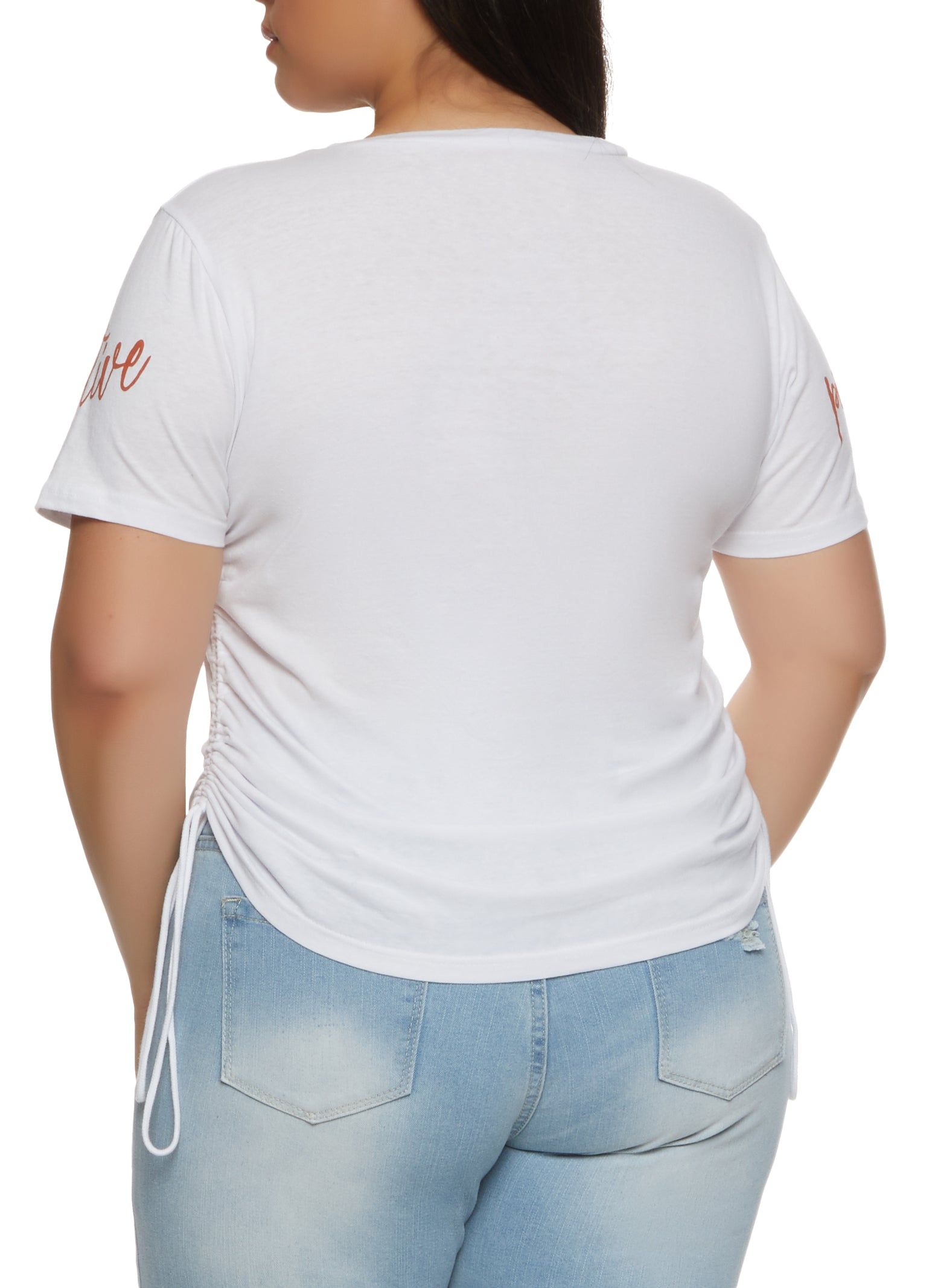 Plus Size Positive Vibes Ruched Graphic Tee sold by Rainbow product image thumbnail 2