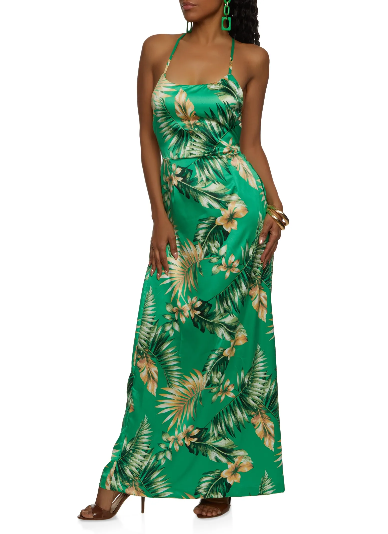 Haute Monde Open Criss Cross Back Tropical Print Maxi Dress sold by Rainbow product image thumbnail 2