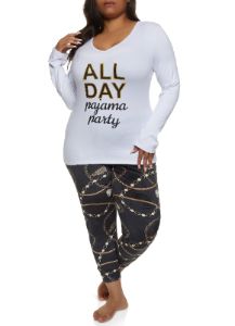 Plus Size All Day Graphic Long Sleeve Pajama Top and Pants sold by Rainbow
