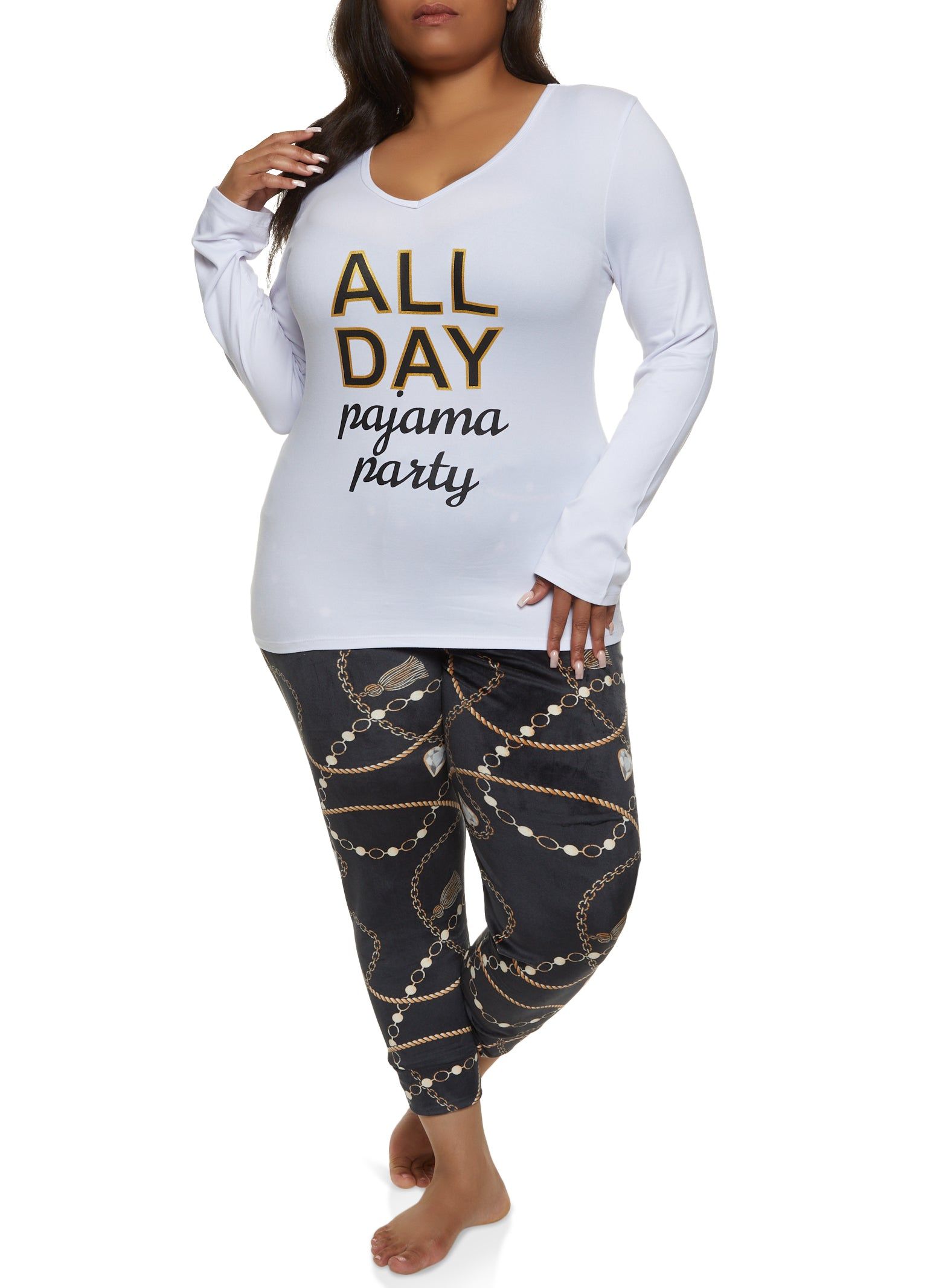 Plus Size All Day Graphic Long Sleeve Pajama Top and Pants sold by Rainbow product image thumbnail 2