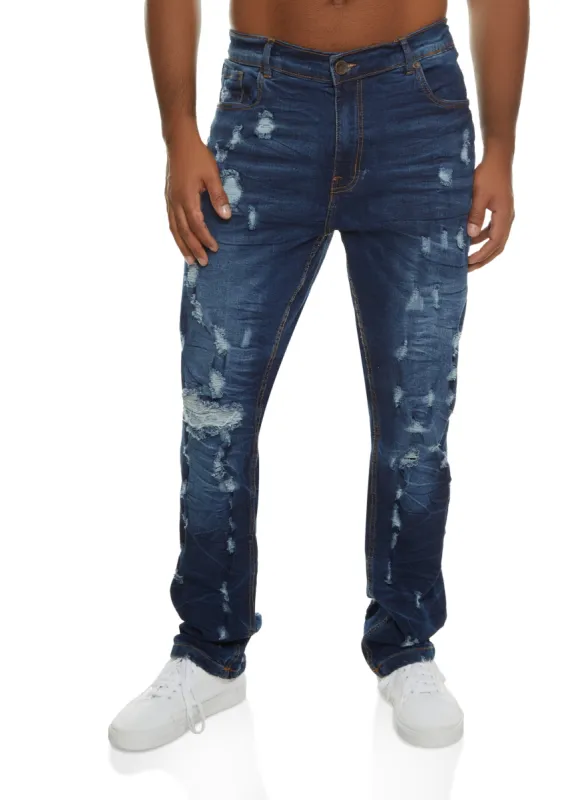 Mens Distressed Slim Leg Jeans sold by Rainbow