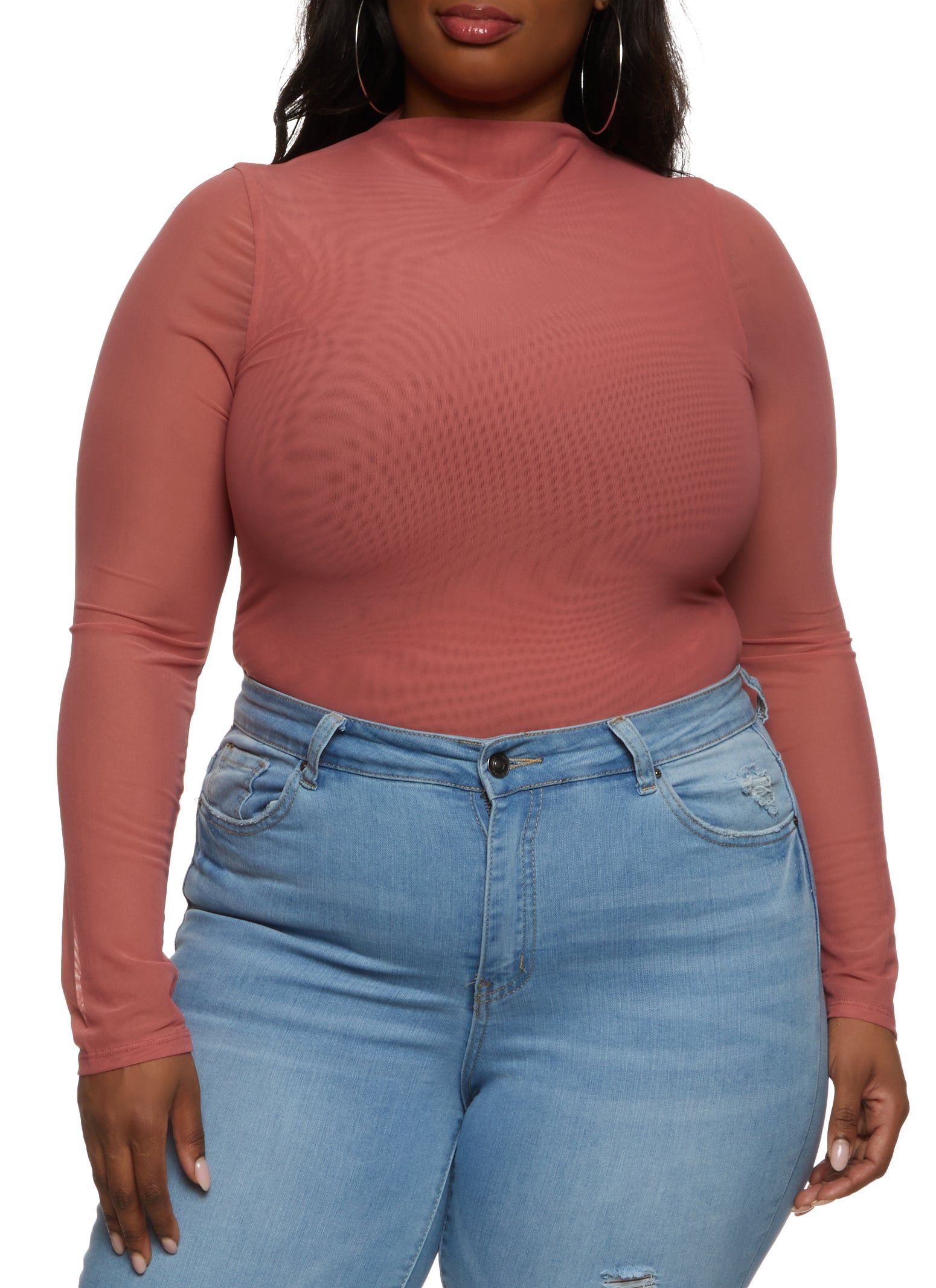 Plus Size Mesh High Neck Long Sleeve Bodysuit sold by Rainbow product image thumbnail 2