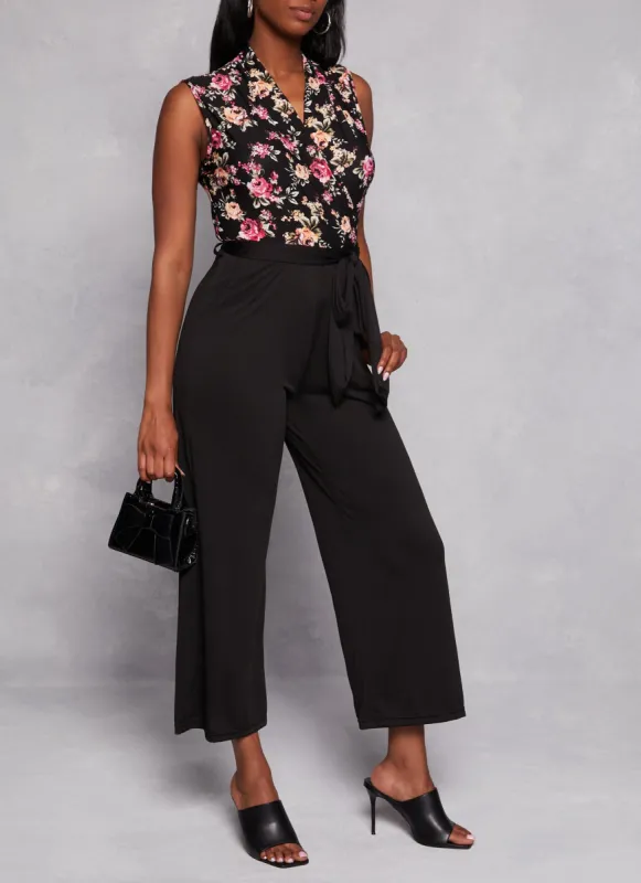 Printed Faux Wrap Tie Waist Jumpsuit sold by Rainbow