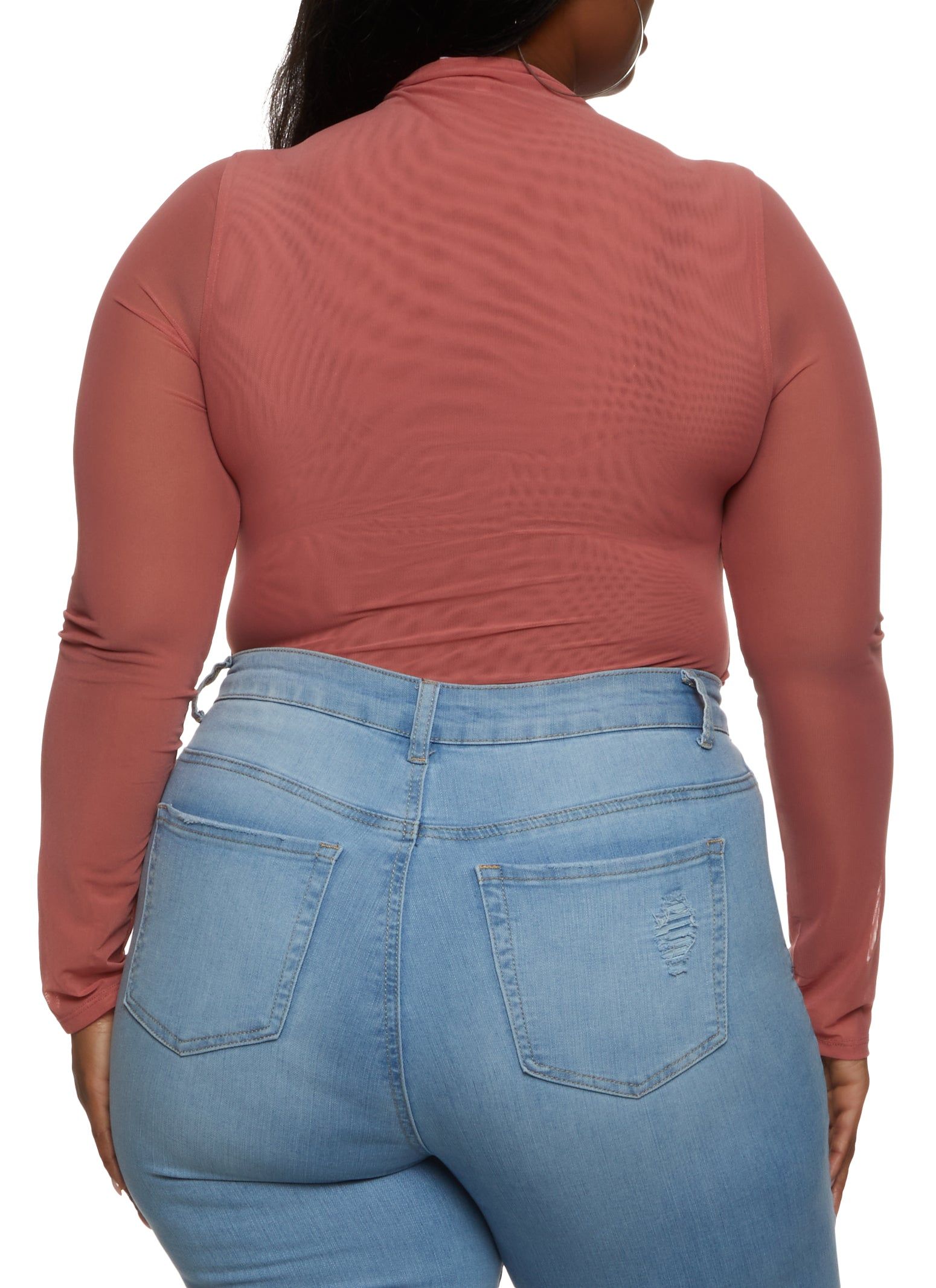 Plus Size Mesh High Neck Long Sleeve Bodysuit sold by Rainbow product image thumbnail 3