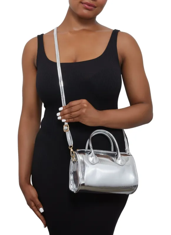 Metallic Faux Leather Convertible Top Handle Crossbody Bag sold by Rainbow