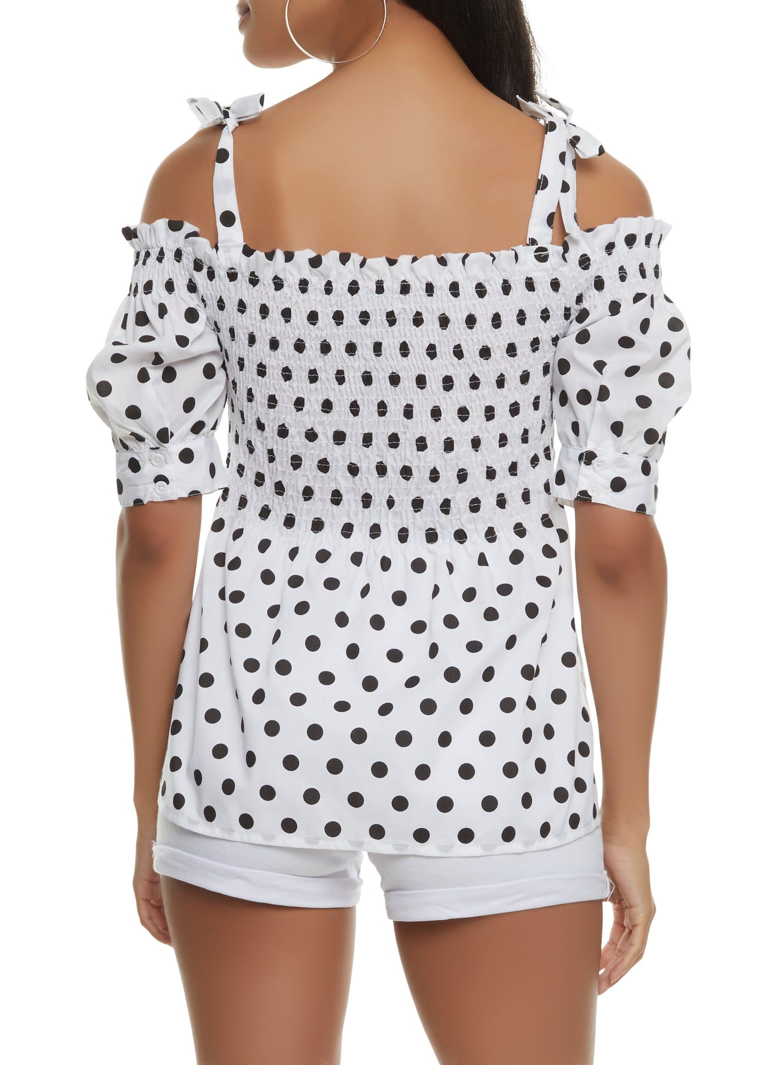 Polka Dot Smocked Cold Shoulder Top sold by Rainbow product image thumbnail 2