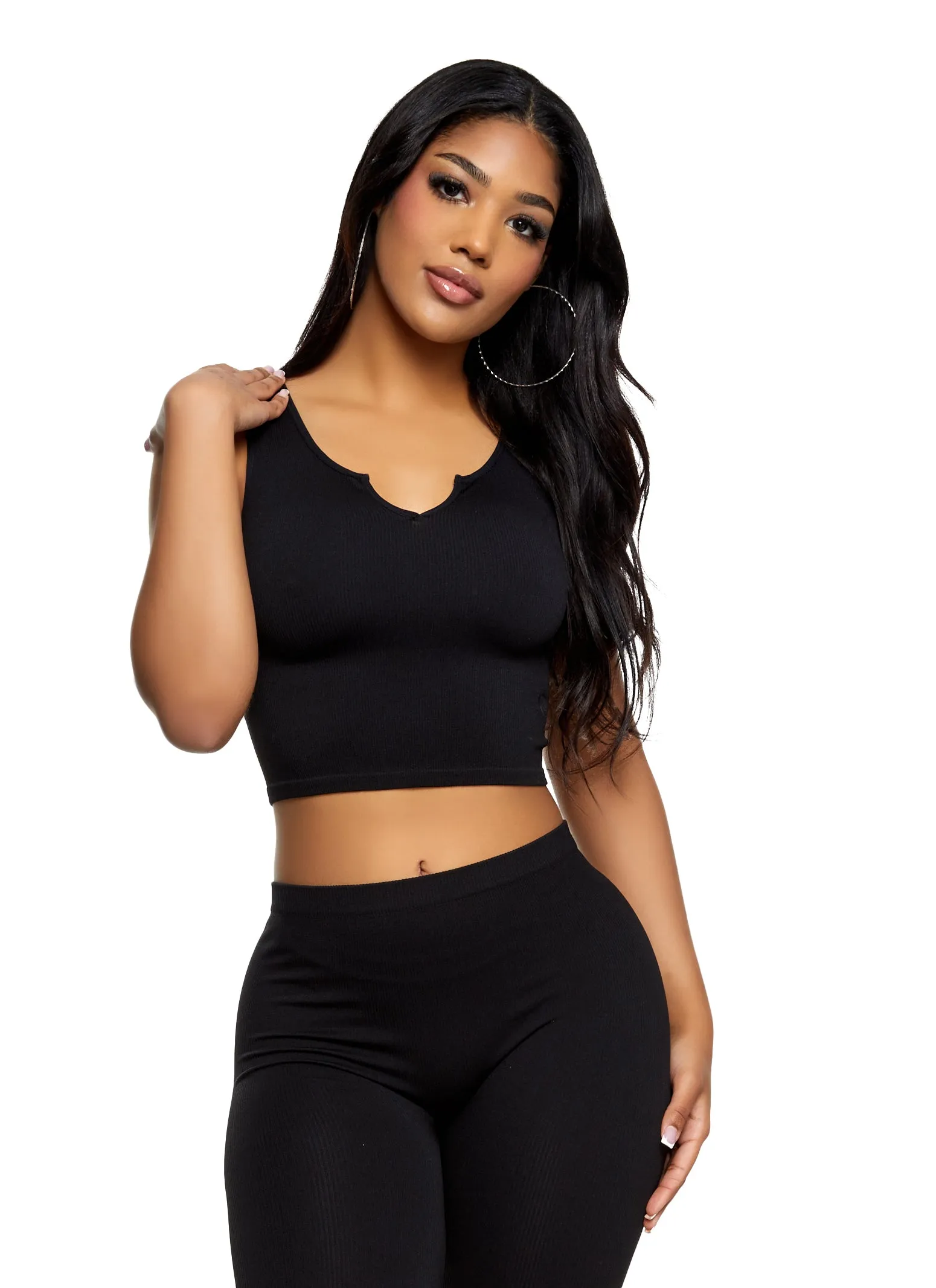 Seamless Ribbed Notch Neck Cropped Tank Top sold by Rainbow product image thumbnail 2