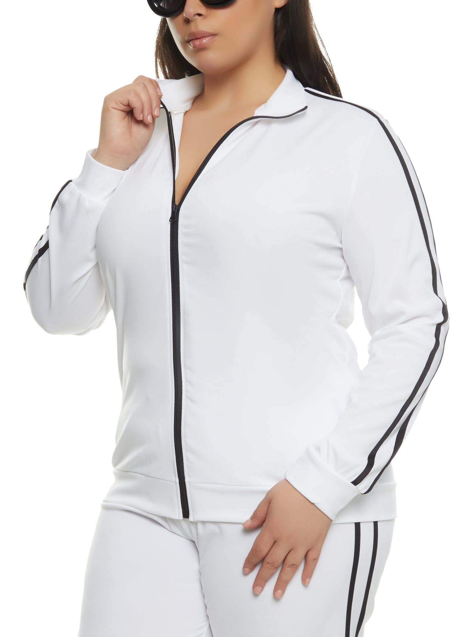 Plus Size Varsity Striped Zip Front Track Jacket sold by Rainbow