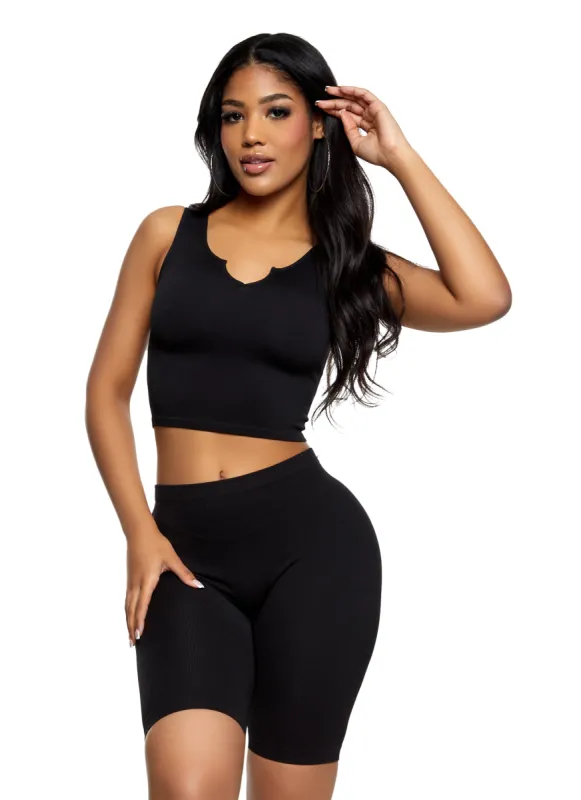 Seamless Ribbed Notch Neck Cropped Tank Top sold by Rainbow