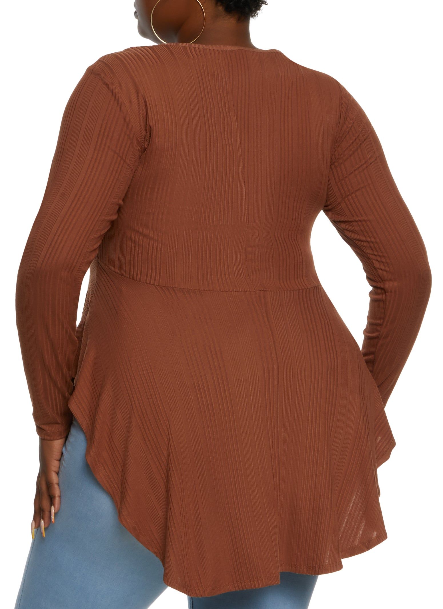Plus Size Long Sleeve Peplum Top with Necklace sold by Rainbow product image thumbnail 2